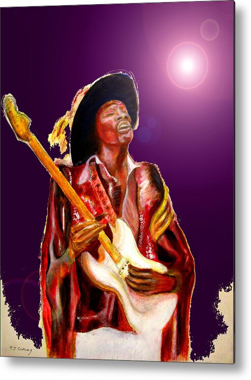 Jimi Metal Print featuring the painting Hendrix variations in purple by Tom Conway