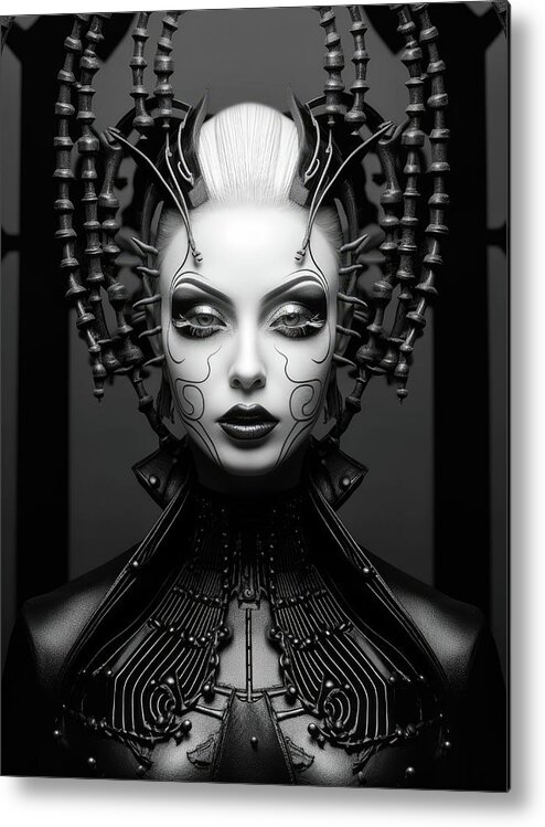 Woman Metal Print featuring the digital art High Fashion Model 01 Dark Goth Woman by Matthias Hauser