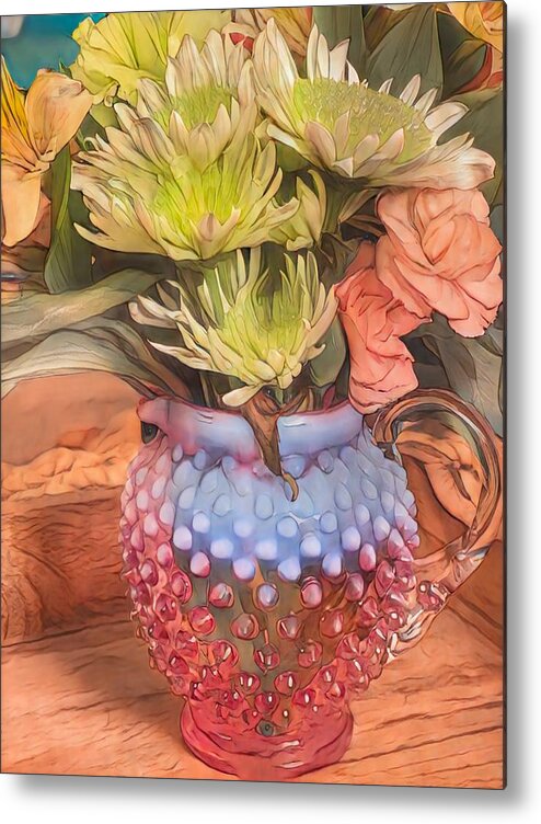 Hobnail Glass Metal Print featuring the mixed media Hobnail Bouquet by Bonnie Bruno