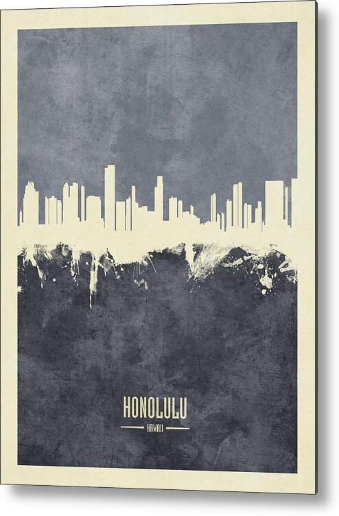 Honolulu Metal Print featuring the digital art Honolulu Hawaii Skyline #36 by Michael Tompsett