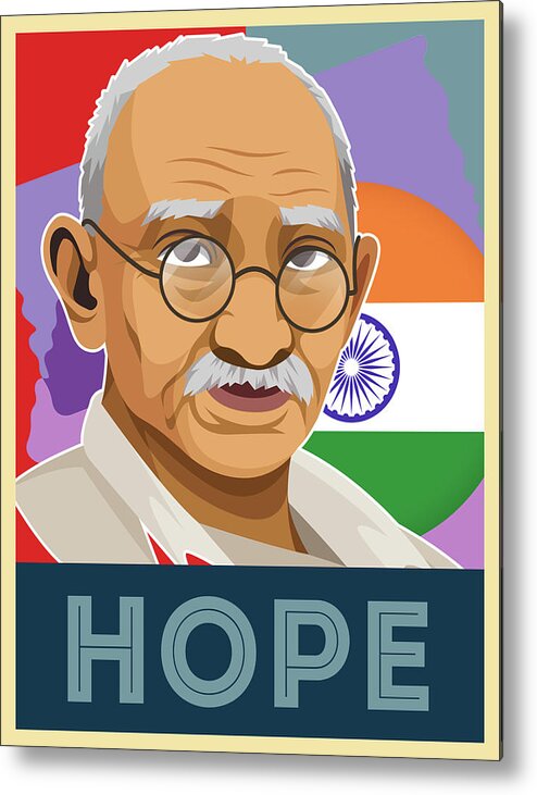 Hope Poster Mahatma Gandhi V2 Paint Metal Print featuring the painting Hope Poster Mahatma Gandhi v2 by Celestial Images