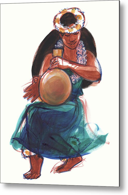 Dancer Metal Print featuring the painting Hula Dancer with Gourd by Judith Kunzle