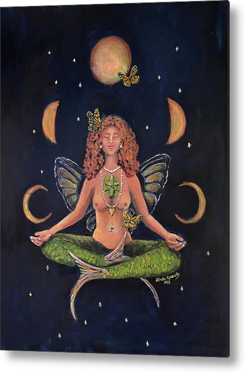Heart Chakra Metal Print featuring the painting I Face My Shadows With an Open Heart by Linda Queally