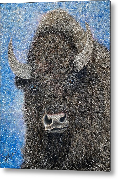 Art Metal Print featuring the painting In The Presence Of Bison artwork by Lena Owens - OLena Art Vibrant Palette Knife and Graphic Design