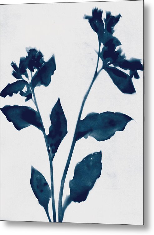 Indigo Metal Print featuring the mixed media Indigo Blue Flowers 2 by Janine Aykens