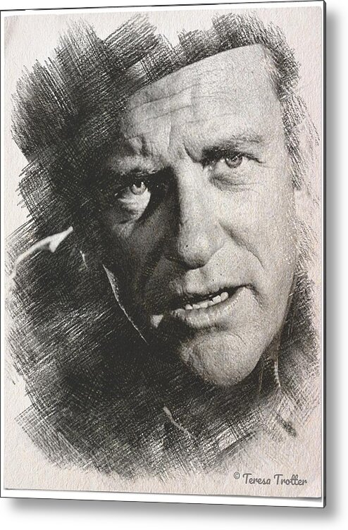 James Arness Metal Print featuring the drawing James Arness Sketch by Teresa Trotter