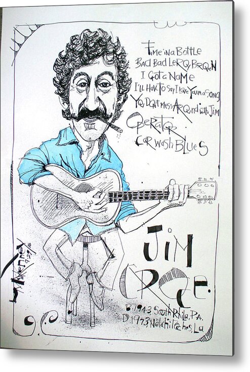  Metal Print featuring the drawing Jim Croce by Phil Mckenney