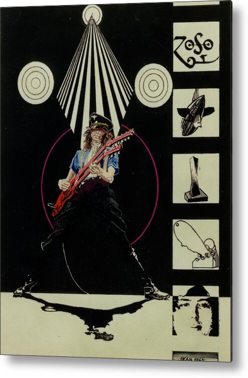 Colored Pencil Metal Print featuring the drawing Jimmy Page Live by Sean Connolly