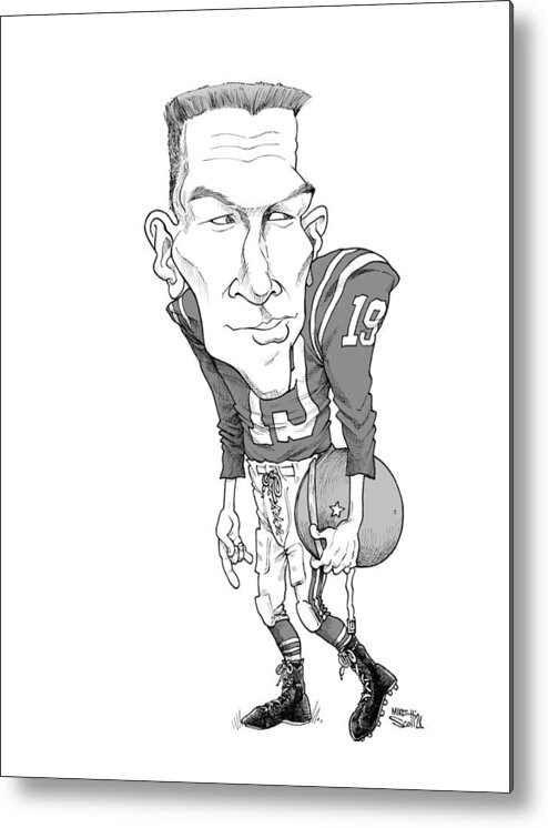 Caricature Metal Print featuring the drawing Johnny Unitas by Mike Scott