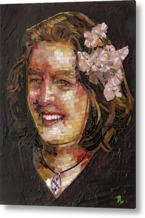 Mosaic Metal Print featuring the glass art Judith, mosaic portrait by Adriana Zoon