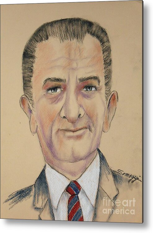 Lyndon B. Johnson Metal Print featuring the drawing LBJ -- Lyndon B. Johnson by Jayne Somogy