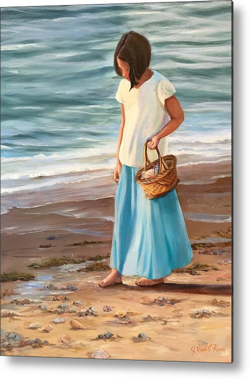 Girl Metal Print featuring the painting Looking for Shells by Judy Rixom