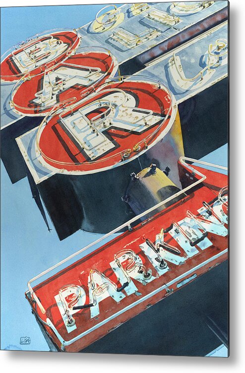 Watercolor Metal Print featuring the painting Lost Parking Opportunity by Lisa Tennant
