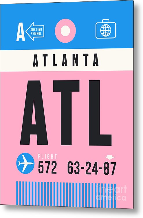 Airline Metal Print featuring the digital art Luggage Tag A - ATL Atlanta USA by Organic Synthesis