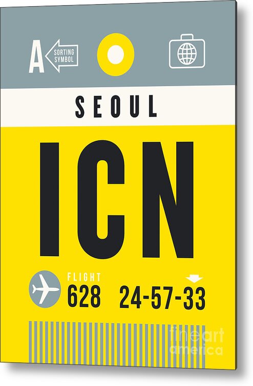 Airline Metal Print featuring the digital art Luggage Tag A - ICN Seoul South Korea by Organic Synthesis