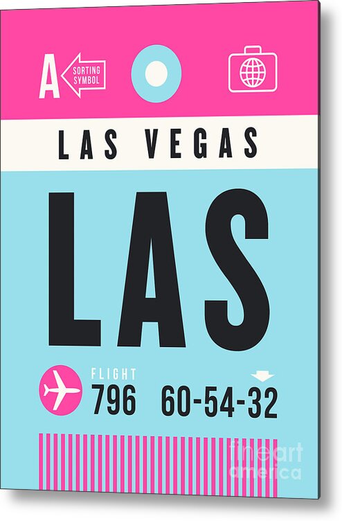 Airline Metal Print featuring the digital art Luggage Tag A - LAS Las Vegas USA by Organic Synthesis