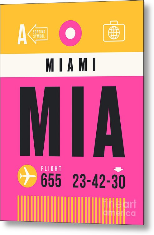 Airline Metal Print featuring the digital art Luggage Tag A - MIA Miami USA by Organic Synthesis