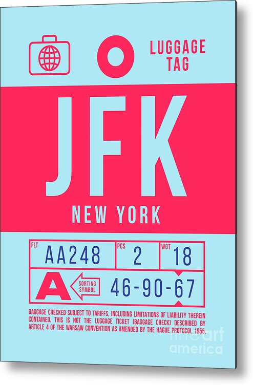 Airline Metal Print featuring the digital art Luggage Tag B - JFK New York USA by Organic Synthesis