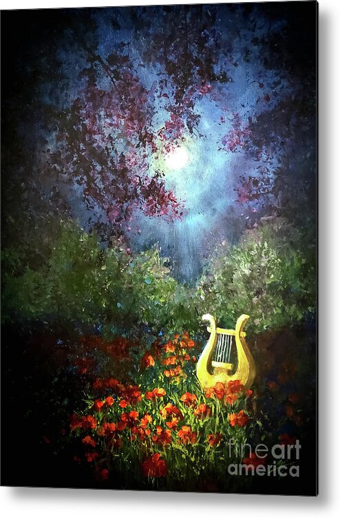 Moon Metal Print featuring the painting Lyre in Moonlight by Zan Savage