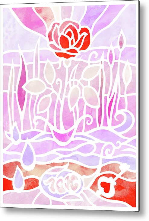 Batik Metal Print featuring the painting Magic Rose Garden Batik In Pink Red And Purple by Irina Sztukowski