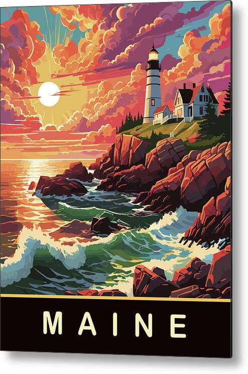 Maine Metal Print featuring the digital art Maine, Lighthouse by Long Shot