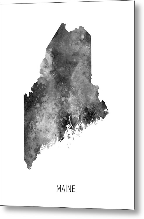 Maine Metal Print featuring the digital art Maine Watercolor Map #47 by Michael Tompsett