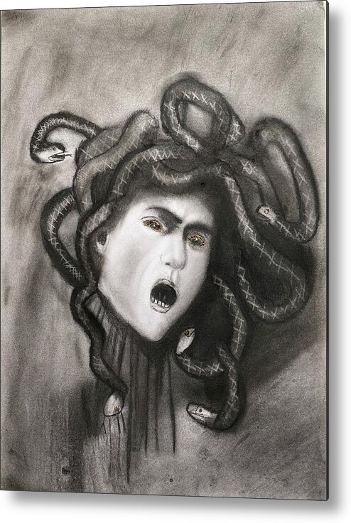 Medusa Metal Print featuring the drawing Medusa by Caravaggio by Nadija Armusik