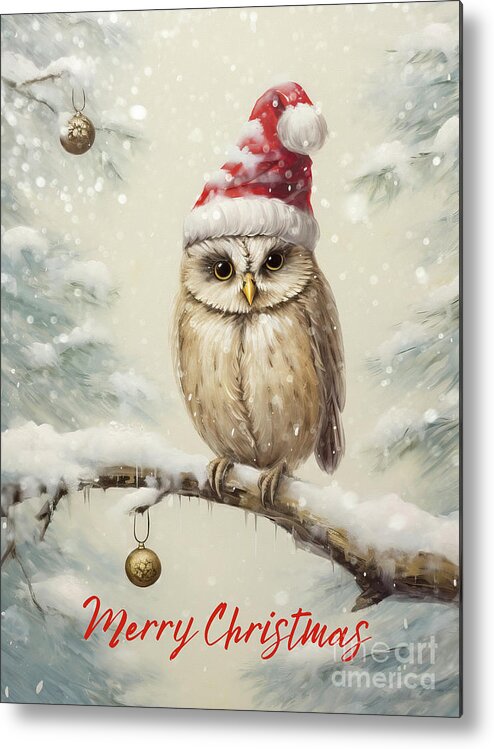 Owl Metal Print featuring the painting Merry Christmas Owl by Tina LeCour