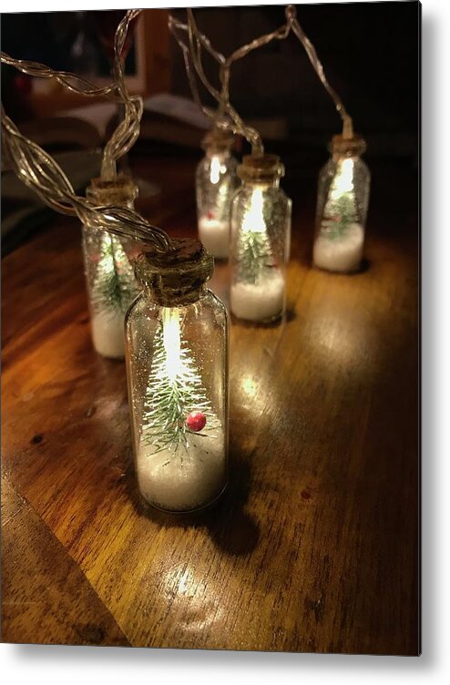 Bottle Metal Print featuring the photograph Mini Bottled Tree Lights by Brenna Woods