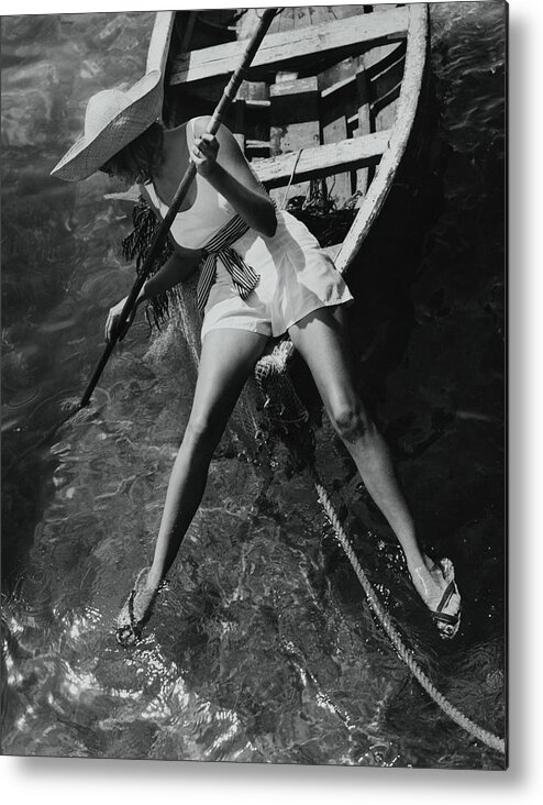 Accessories Metal Print featuring the photograph Model in a Rowboat by Toni Frissell