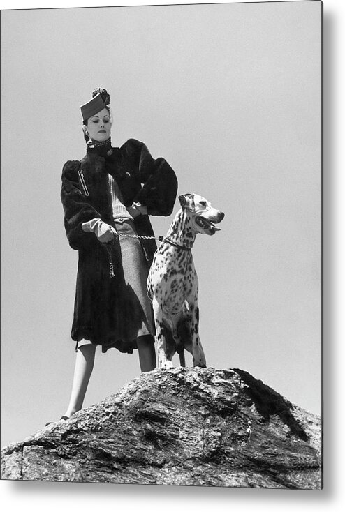 Dog Metal Print featuring the photograph Model With Dalmation by Toni Frissell