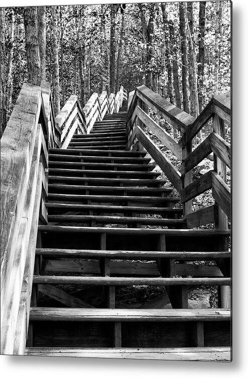 Stairs Metal Print featuring the photograph Monochrome Study of Wooden Stairs at Stone Mountain in North Car by Charles Floyd