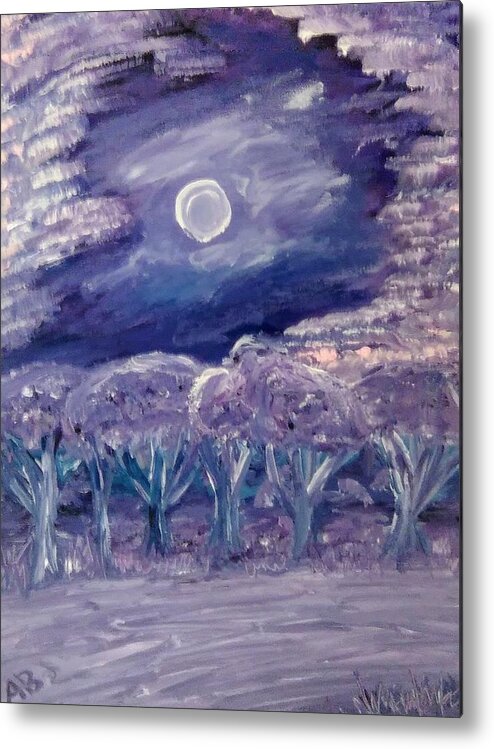 Purple Metal Print featuring the painting Moonglow Meadow by Andrew Blitman