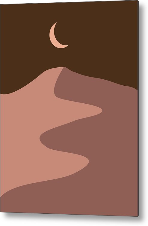 Sand Dunes Metal Print featuring the mixed media Moonlight and Sand Dunes - Desert Landscape - Modern, Minimal, Contemporary Abstract Print - Brown by Studio Grafiikka