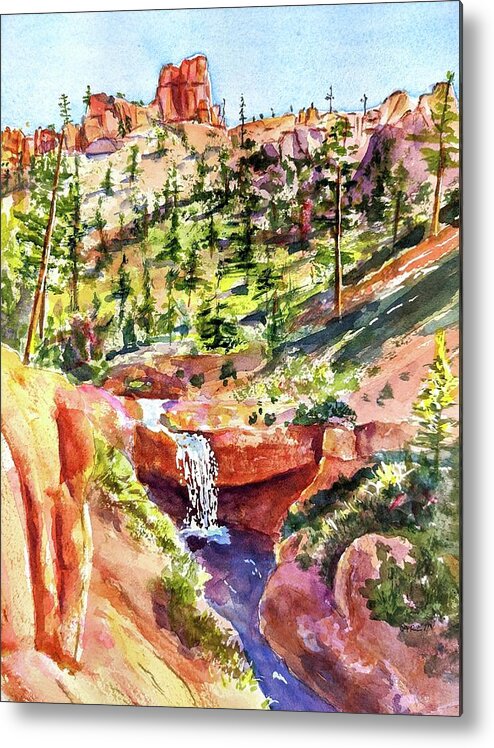 Utah Metal Print featuring the painting Mossy Cave Trail Bryce Canyon Utah by Carlin Blahnik CarlinArtWatercolor