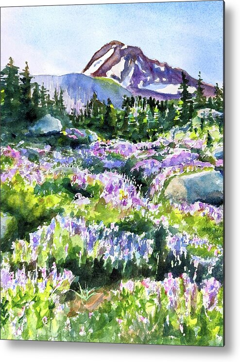 Mount Hood Metal Print featuring the painting Mt. Hood Timberline Trail Oregon by Carlin Blahnik CarlinArtWatercolor