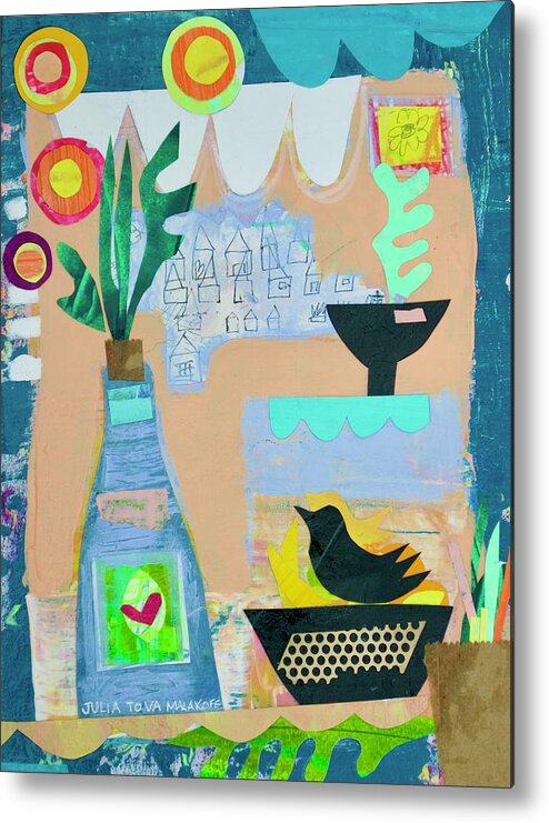 Abstract Metal Print featuring the mixed media Nesting by Julia Malakoff