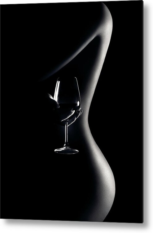 Woman Metal Poster featuring the photograph Nude woman red wine 3 by Johan Swanepoel