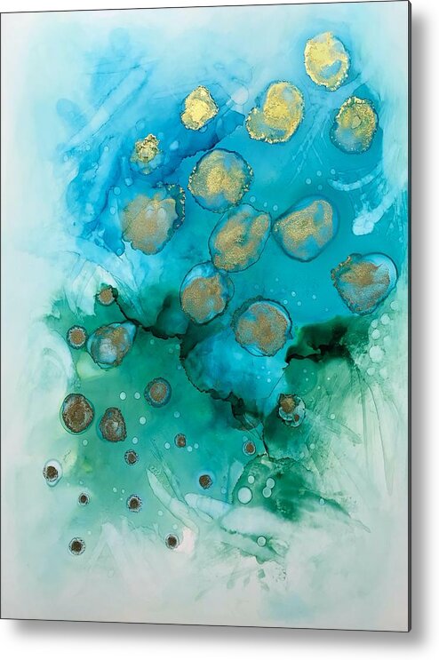 Ocean Metal Print featuring the painting Ocean - Alcohol Ink Painting by Marianna Mills