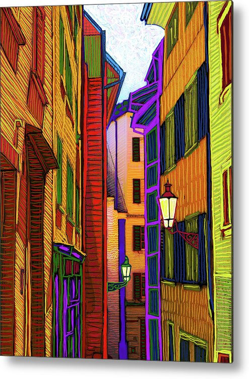 Switzerland Metal Print featuring the painting Old Town Zurich by Rod Whyte