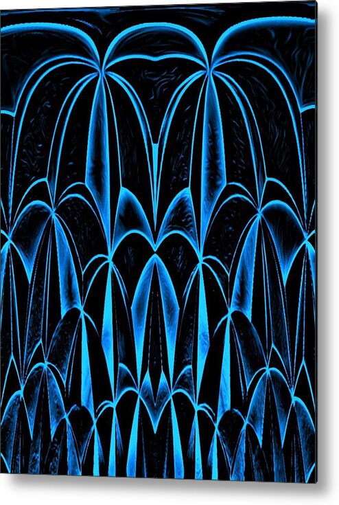 Digital Metal Print featuring the digital art Palm Trees Blue by Ronald Mills