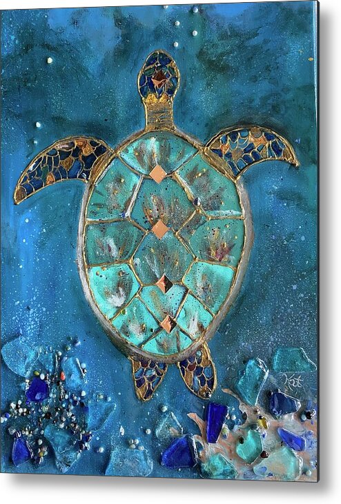 Turtle Metal Print featuring the mixed media Peaceful Journey by Kathy Bee