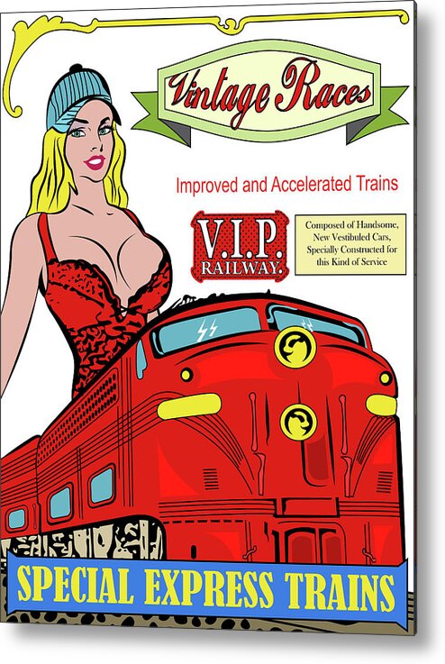 Pinup Metal Print featuring the digital art Pin-up Vintage Railway Poster by Long Shot