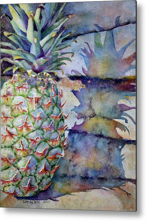 Pineapple Metal Print featuring the painting Pineapple and Shadow by Wendy Keeney-Kennicutt