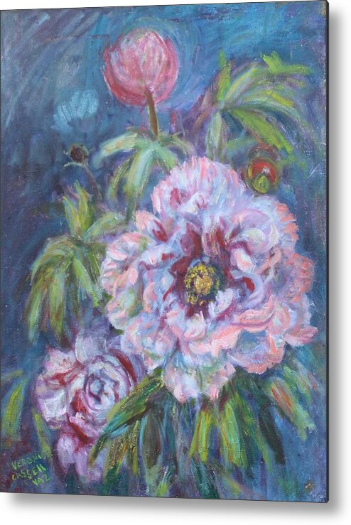 Garden Flowers Metal Print featuring the painting Pink Peonies by Veronica Cassell vaz