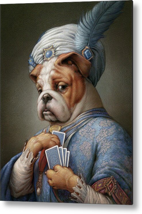 Bulldog Metal Print featuring the pastel Pokerdog Bulldog by Kurt Wenner