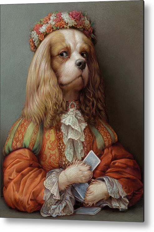 Cavalier Metal Print featuring the pastel Pokerdog Cavalier by Kurt Wenner