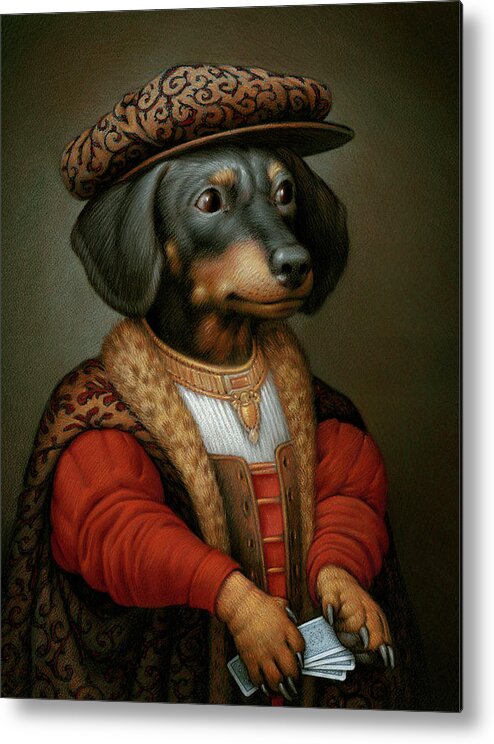 Dachshund Metal Print featuring the pastel Pokerdog Dachshund by Kurt Wenner