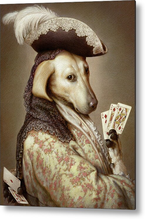 Greyhound Metal Print featuring the pastel Pokerdog Greyhound by Kurt Wenner