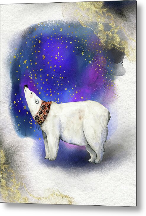 Polar Bear Metal Print featuring the painting Polar Bear With Golden Stars by Garden Of Delights